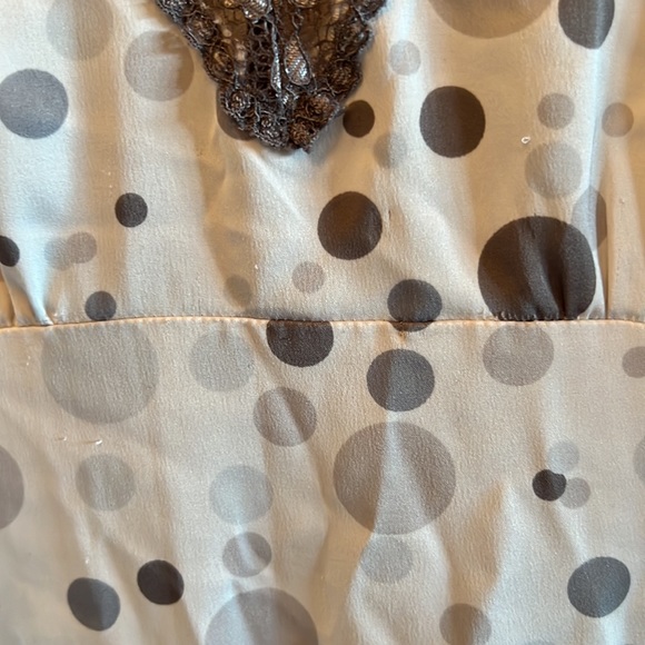 🌟HP Vintage Polka Dot Lace Trim Strech Satin Slip Dress Ivory Grey White Size S - Picture 7 of 11